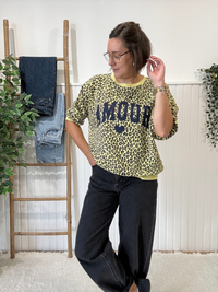 Sweat léopard jaune Amour femme manches 3/4