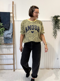 Sweat léopard jaune Amour femme manches 3/4