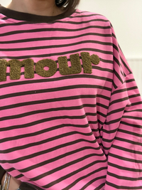 Sweat femme rayé rose et marron Amour – Coupe oversize