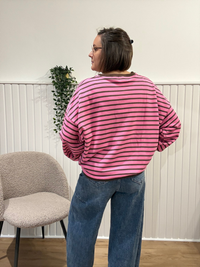 Sweat femme rayé rose et marron Amour – Coupe oversize