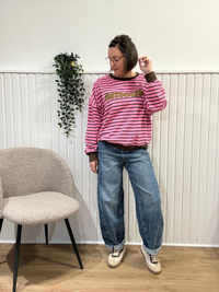Sweat femme rayé rose et marron Amour – Coupe oversize