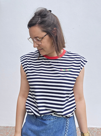 Tee-shirt rayé col rouge femme