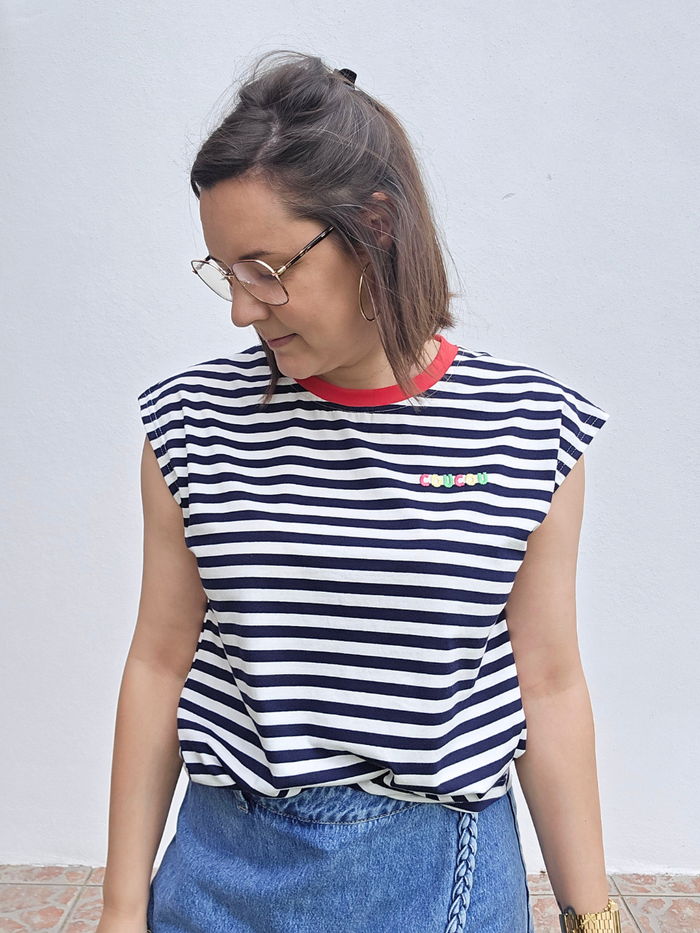 Tee-shirt rayé col rouge femme