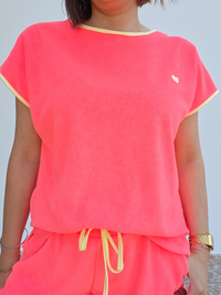 Tee-shirt éponge corail à cœur jaune – Taille unique 36 à 42