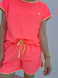 Tee-shirt éponge corail à cœur jaune – Taille unique 36 à 42