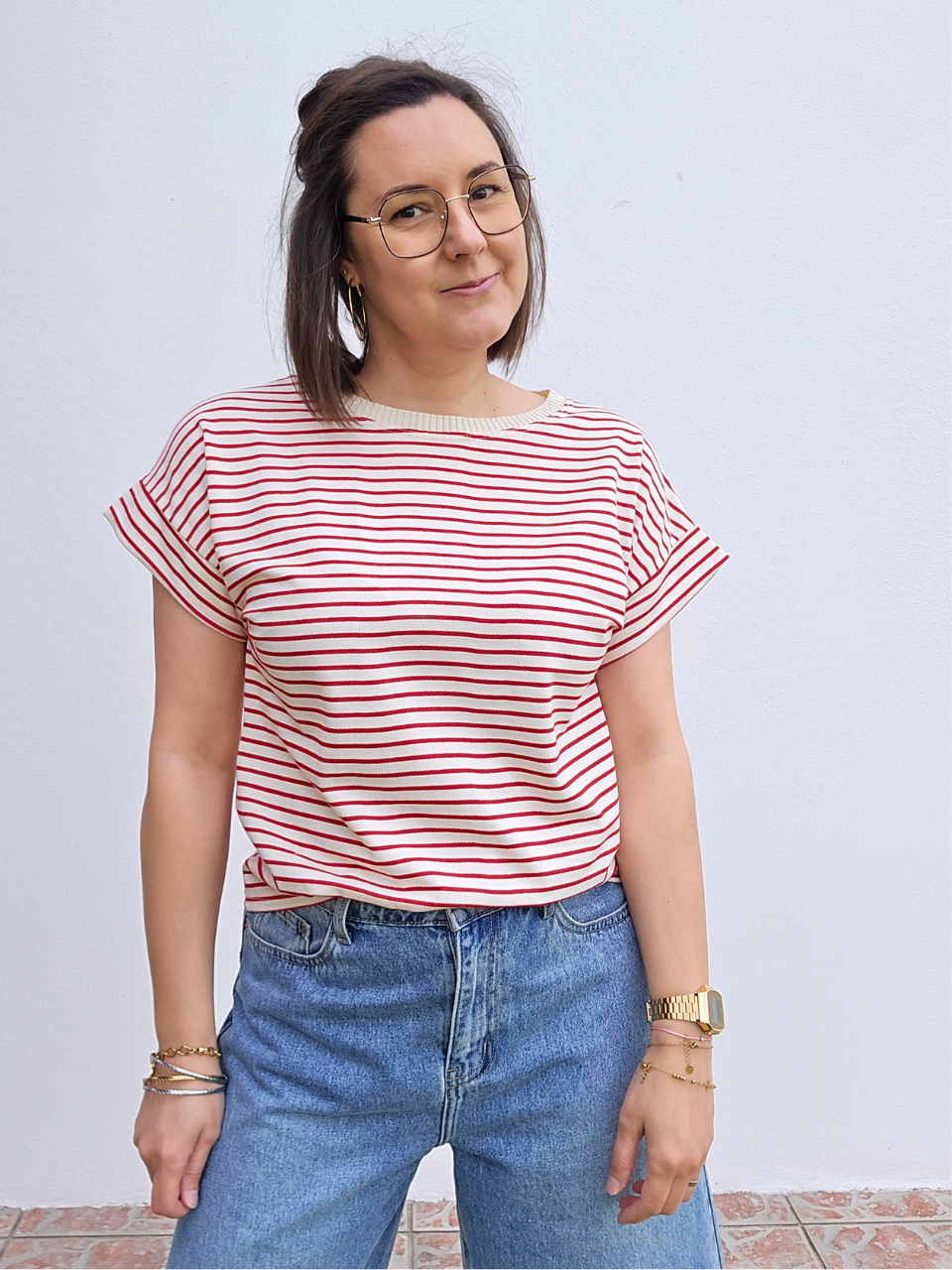 Tee-shirt rayé col strié