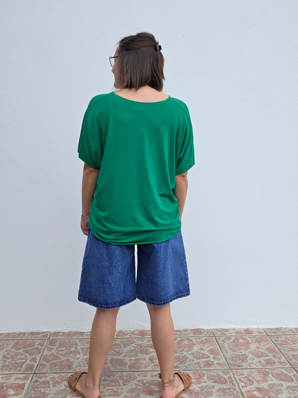 Tee-shirt oversize vert femme en viscose avec étoile dorée – Taille unique 36-44