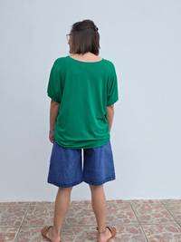 Tee-shirt oversize vert femme en viscose avec étoile dorée – Taille unique 36-44