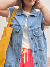 Veste en jean sans manches oversize femme – Taille unique 36 à 42