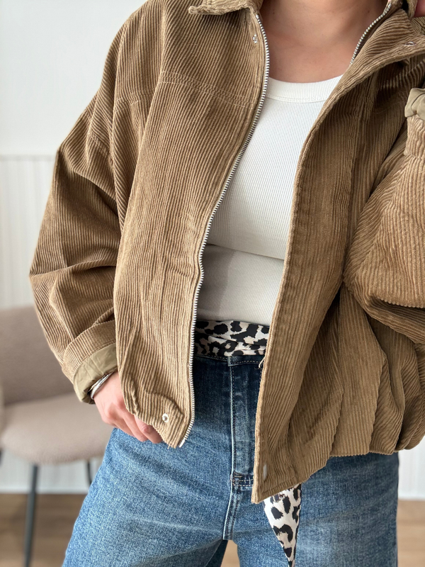 Bomber en velours côtelé taupe doublé