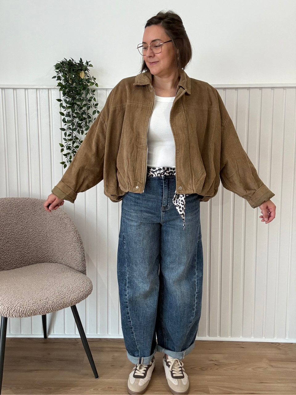 Bomber en velours côtelé taupe doublé