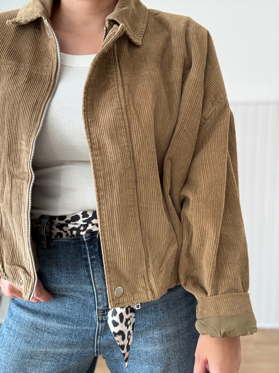Bomber en velours côtelé taupe doublé