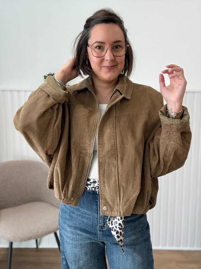 Bomber en velours côtelé taupe doublé